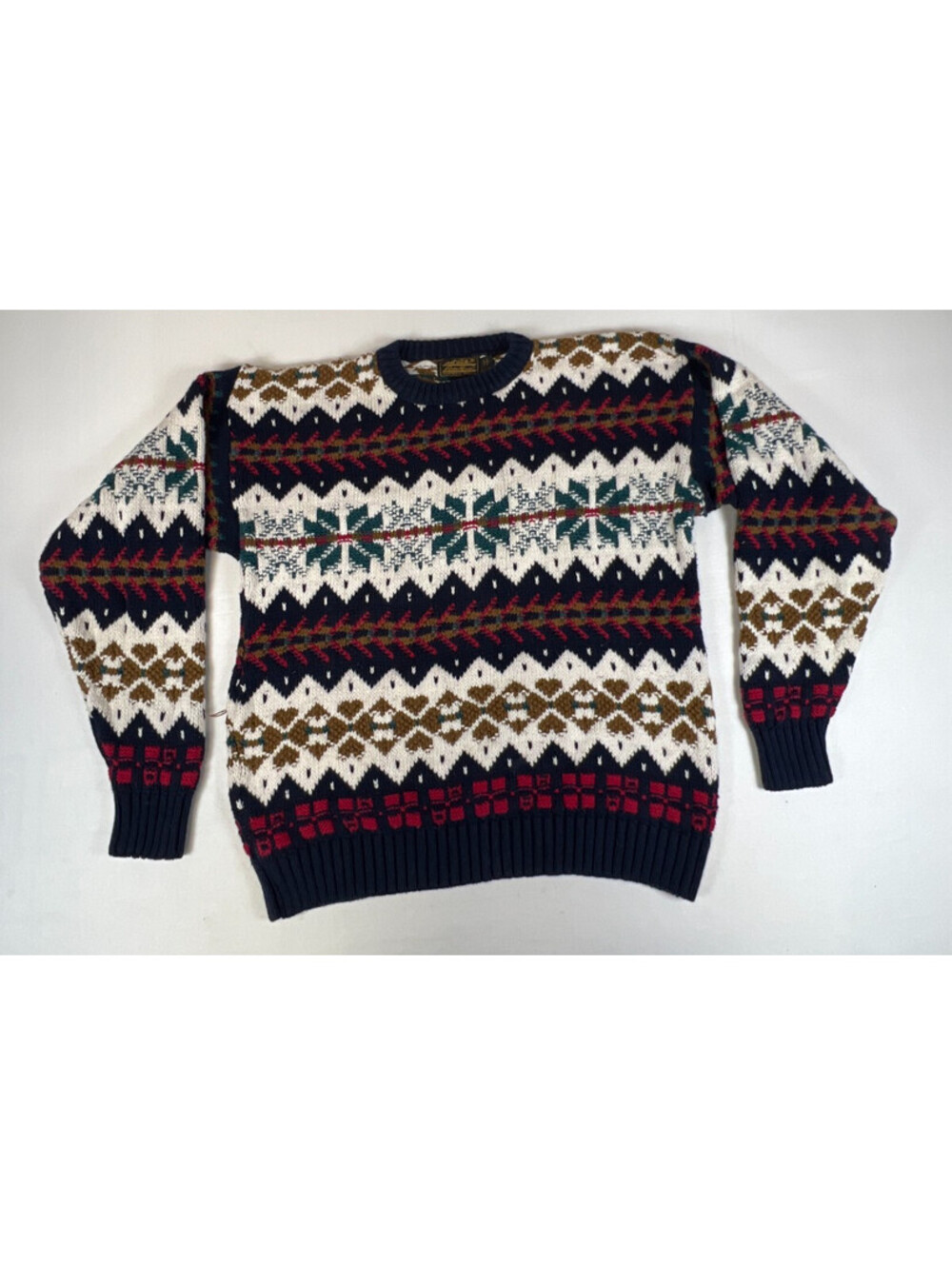 Vintage Eddie Bauer Made in USA Mens Large Fair Isle Cotton Crewneck Sweater